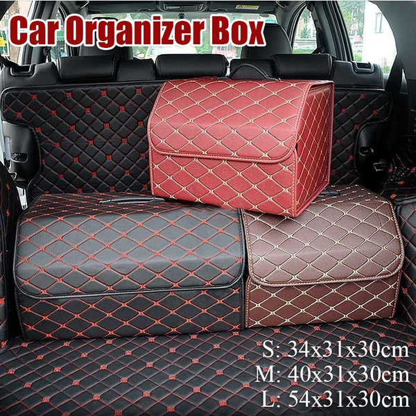 Luxury Car Storage Bag PU Leather Trunk Organizer Box Storage Bag Foldable  Folding Car Trunk Stowing Tidying for Car SUV Accessories