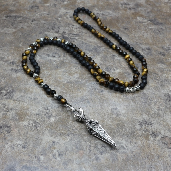 Men's 6mm Tiger Eyes Lava Rock Rosary 