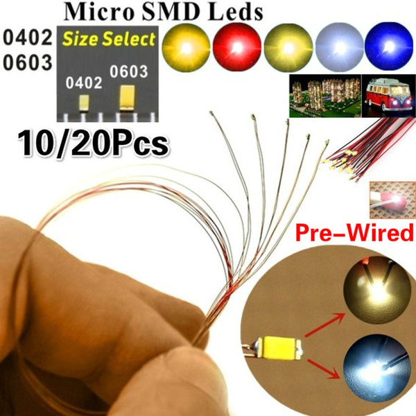 10 x twisted wired warm white #0603 SMD led street Lights Pre-soldered lamp HO N 