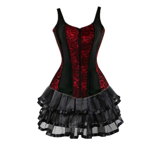 Sexy Women Sport Corset Dress Straps Overbust Corsets and Bustiers with Mini Tutu Skirt Showgirl Corset Costumes Halloween Corset Costume Plus Size