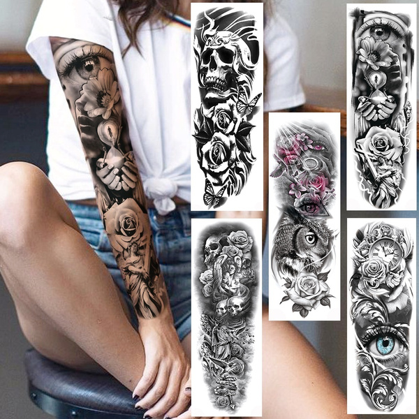 1 Piece Skeleton King Compass Eye Temporary Tattoos Sleeves For Men Women Adult Body Art Full Arm Tatoo Waterproof Fake Tattoo Sticker Tattoo Sheets Wish