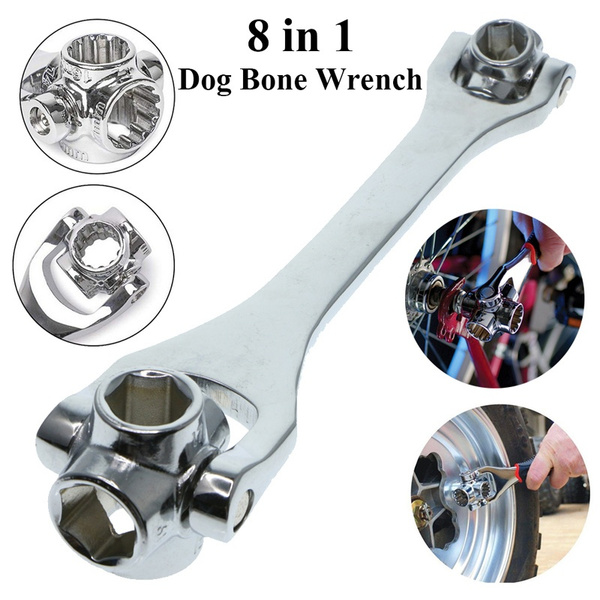 8 in One Multifunction Dog Bone Wrench Square Damaged Bolts Hexagon Socket Wrench with Magnet Double 360 Adjustable Degree Rotation Head Spanner Works with Spline Bolts Torx 
