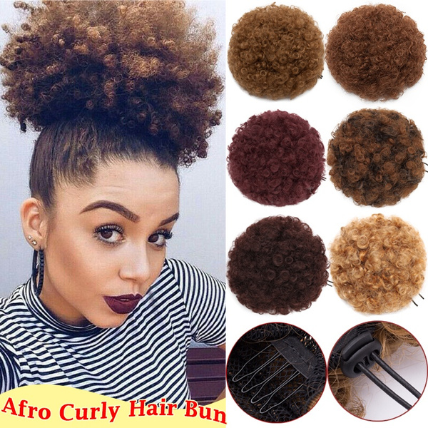 Women Afro Hair Bun Puff Drawstring Hair Chignon Clip In Ponytail Curly Synthetic Hair Extensions Wish