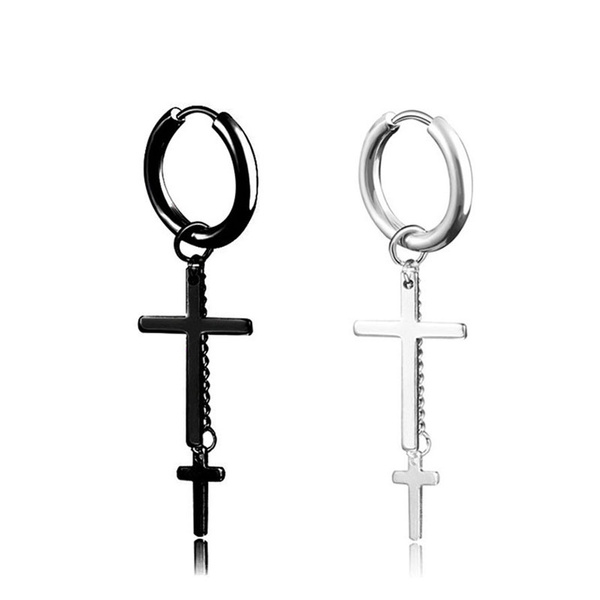 Cross earrings hot sale men black