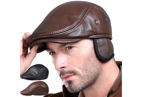 Mens leather sale caps hats