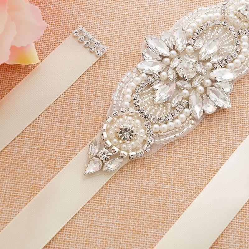 Handmade Vintage Crystal Pearl Wedding Dress Girdle Belt  display picture 1