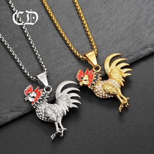 Golden Steel rooster pendant / Rooster pendant / Rooster 