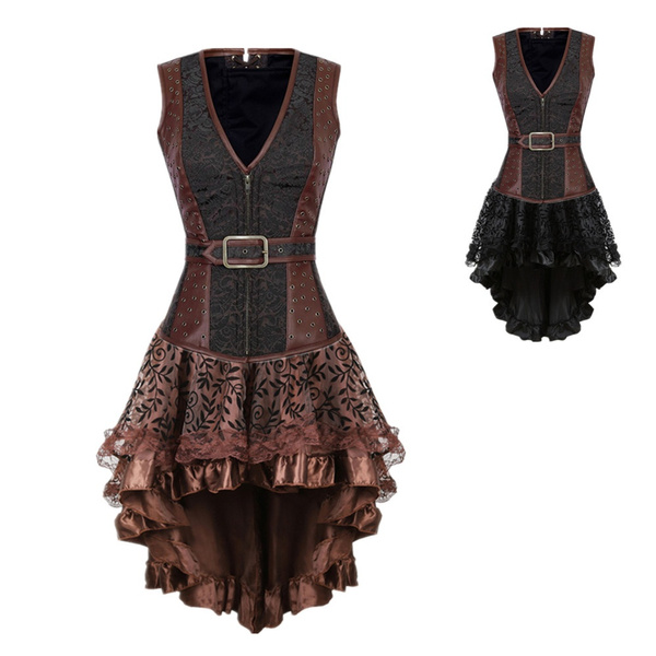 Sexy Women Gothic Steampunk Corset Dress Victorian Style Corset With High  Low Skirt Sexy Stage Performance Corset Costumes Halloween Corset Dresses