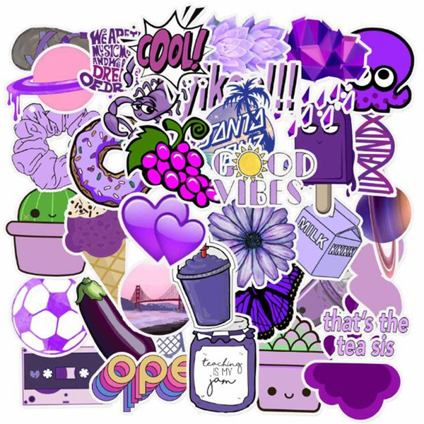 50Pcs No Repeat Purple Fresh Cartoon Stickers For Luggage Bicycle Car PhoneWCP