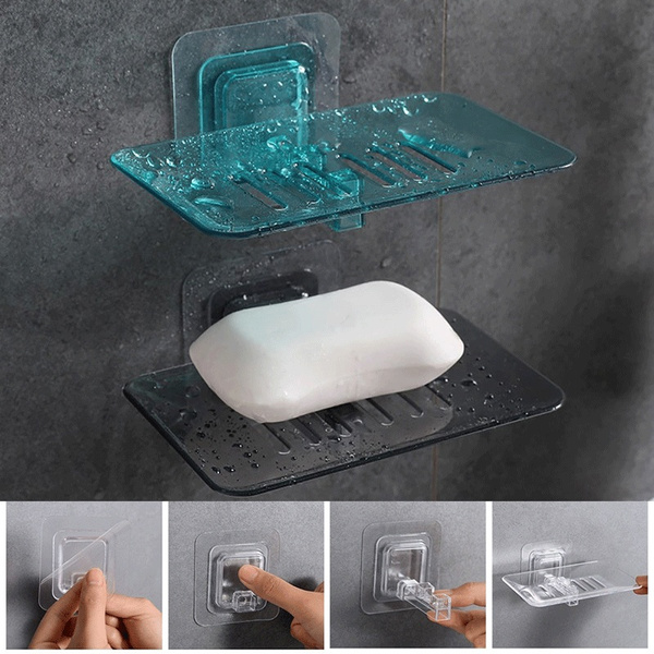 Self-adhesive Soap Holder Soap Dish Box Removable Wall Mounted