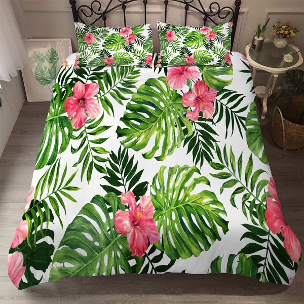 3d Print Tropical Plants Quilt Cover, California King Tropical Bedding
