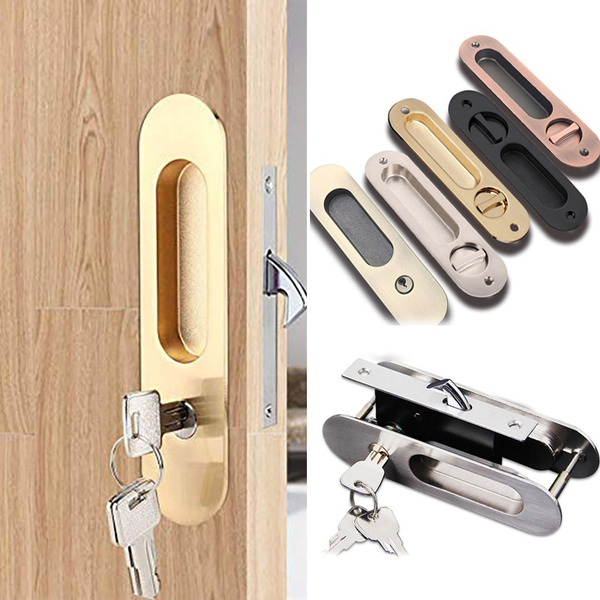 Gold Vanvo Zinc Alloy Invisible Sliding Door Latch Locks with 3 Keys for Bathroom Kitchen Balcony 