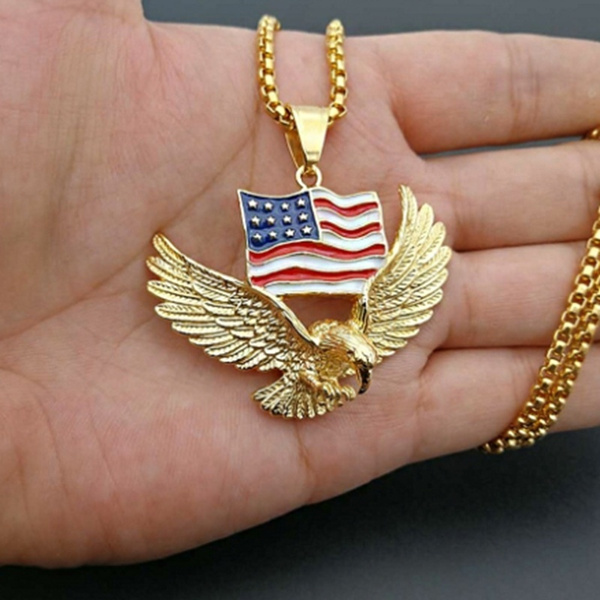 American Flag Eagle Necklace Statement Jewelry Gold Color Stainless Steel Animal Charm Pendant Chain For Men Wish - Eagle Flag Pendant Necklace