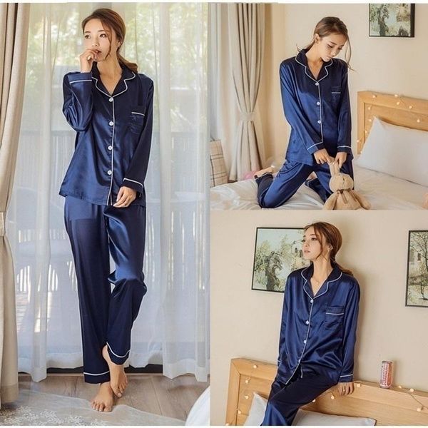 Newest Cute Women's Silk Satin 3 Piece Sleep Suit 3pcs Pajama Sets Sleepwear  Big Plus Size (8 Colors, S-5XL)