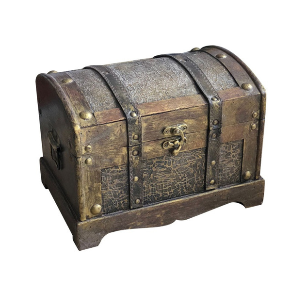 Retro Wooden Pirate Treasure Chest Jewelry Trinket Keepsake Storage Box NEW 
