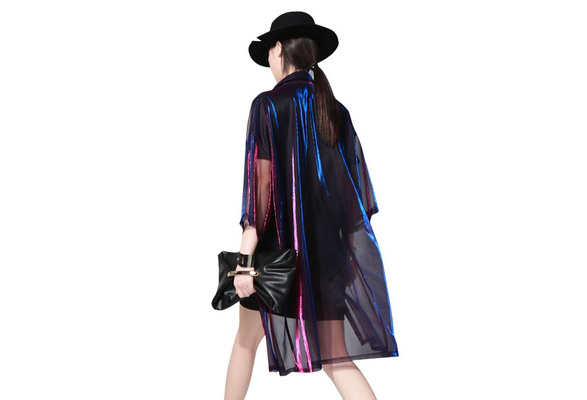 Lady Holographic Laser Transparent Shirt Jacket Iridescent Top Outwear Fashion# Lady Holographic Laser Transparent Shirt Jacket Iridescent Top Outwear Fashion#