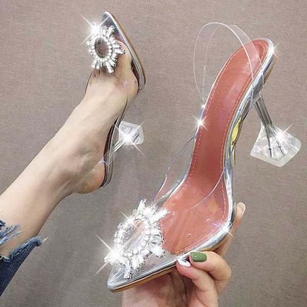 Designer Rhinestone High Heel Silver Block Heel Sandals With Transparent  Strappy Spool Sexy Womens Shoes In Sizes 35 40 With Box From Tradingbear,  $37.05 | DHgate.Com