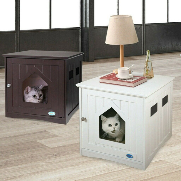 Cat Litter Box Furniture Hidden End Table Nightstand Enclosure Shelter House Wish