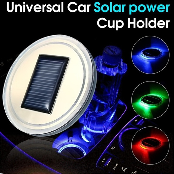Universal Solar power Cup Holder Bottom Pad LED Light Cover Trim Atmosphere Lamp
