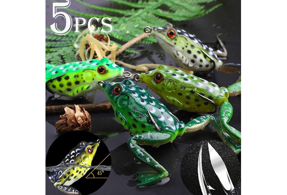 5Pcs NEW 3D Soft Rubber Frog Fishing Lures Top Water Tackle Hooks