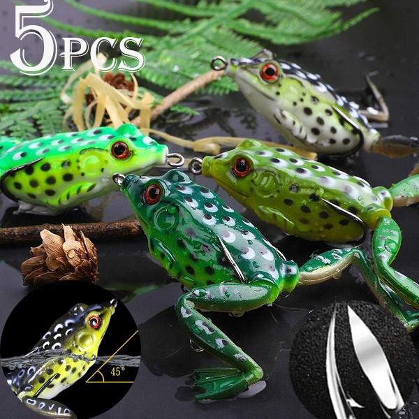 5Pcs NEW 3D Soft Rubber Frog Fishing Lures Top Water Tackle Hooks Bass Bait