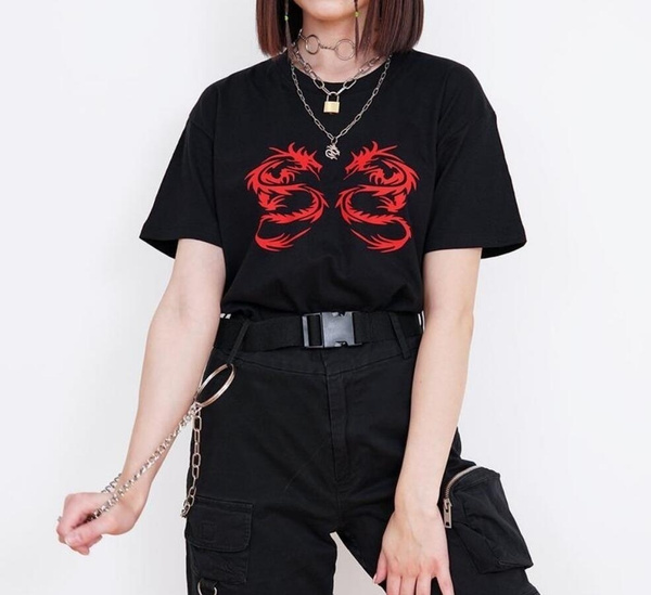 1pcs Fashion Tees Funny Chinese Dragon Aesthetic Tshirt Unisex Plus Loose Graphic Screen Print Tees Short Sleeve Tumblr Harajuku T Shirt Women Wish