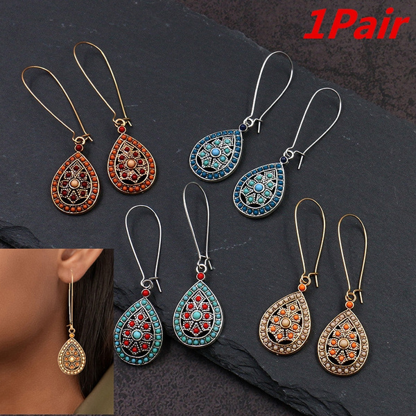 Vintage Bohemian Ethnic Beads Water Dangle Drop Earring Studs Earring Jewelry DS 