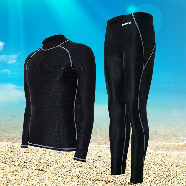 CofeeMO 2 Piece Men Long Sleeve Surfing Swimsuit,Camouflage Printed Swim Tops & Quick Dry Pants Snorkeling Wetsuit