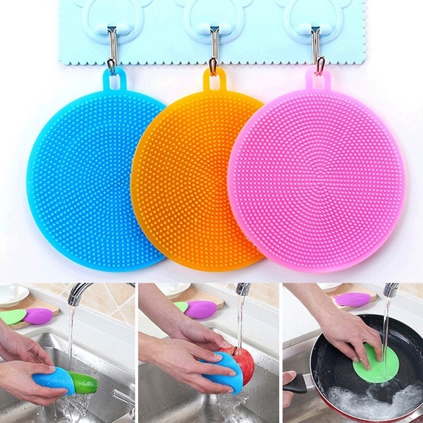 Multifunction Silicone Dish Bowl Cleaning Brush Silicone Scouring Pad Silicone  Dish Sponge Antibacterial Kitchen Pot Cleaner Washing Tool (1-3 PCS Random  Color)