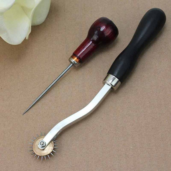 2pcs 4mm Stitch Leather Sewing Spacer Overstitch Wheel Awl Punch Hole Craft  DIY Tool