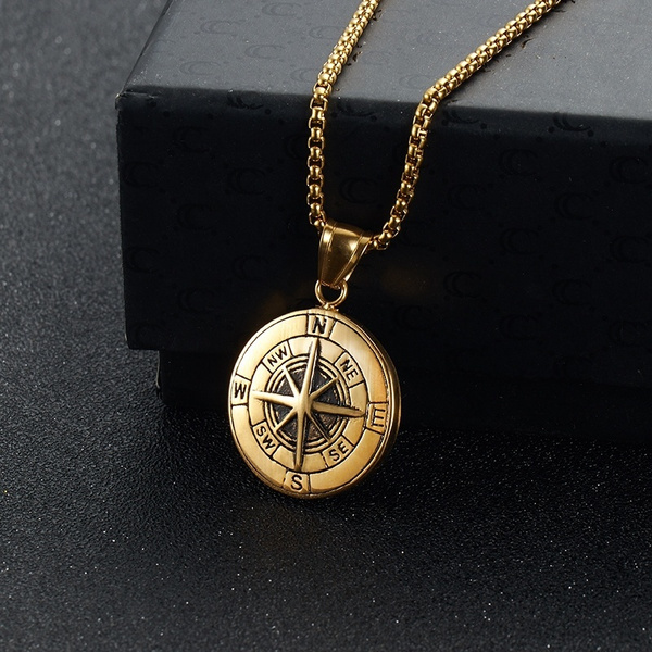 Chain Antique Compass Gold Necklace Men 