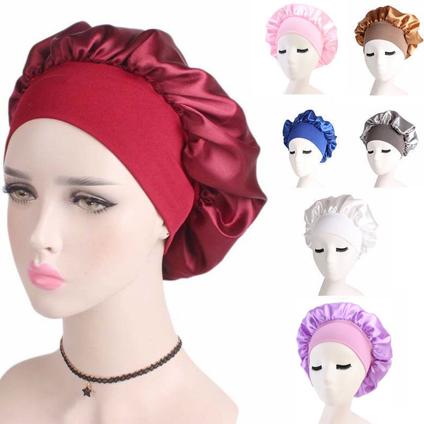 Wide Band Satin Bonnet Night Sleep Cap Sleeping Head Cover Comfortable ...