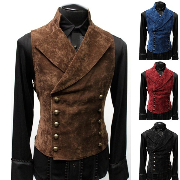 Mens Gothic Steampunk Tuxedo Vest Double Breasted Brocade Waistcoat ...