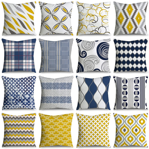 Blue and yellow cheap throw pillow covers