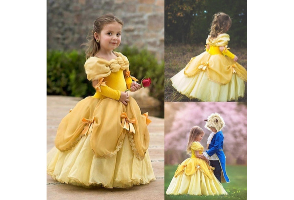 Princess Dress Kids Evening Dresses For Girls Disguise Costumes Yellow  Fancy Elegant Gown Fairy Beauty Halloween Party Vestidos
