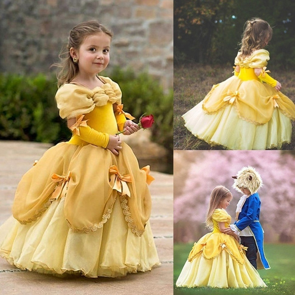 Girl Kids Snow White Inspired New Princess Dress Yellow  Blue  Sleeveless Knee Length Frock