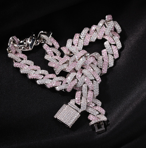 13mm Pink Cuban Necklace Hip Hop 