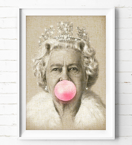 The Queen Elizabeth Bubble Gum Photo Picture Print On Framed Canvas Wall Art 