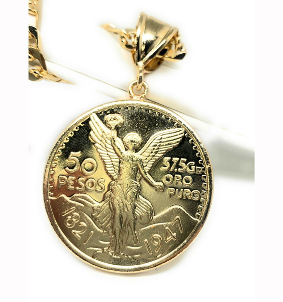 Gold Pl Coin Centenario Mexicano Moneda 50 Pesos Pendant Chain Oro Cadena 26 Necklace Wish Gold Pl Coin Centenario Mexicano Moneda