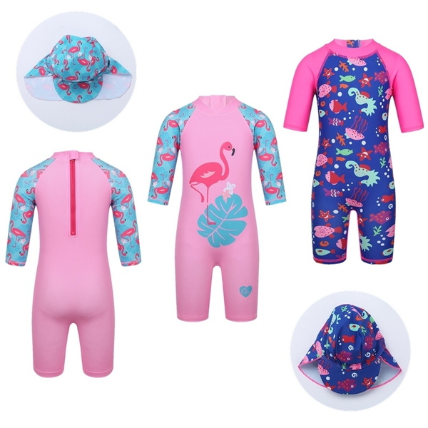 Kids OnePiece RashguardSwimsuit Flamingo/Fish Baby Zipped One Piece