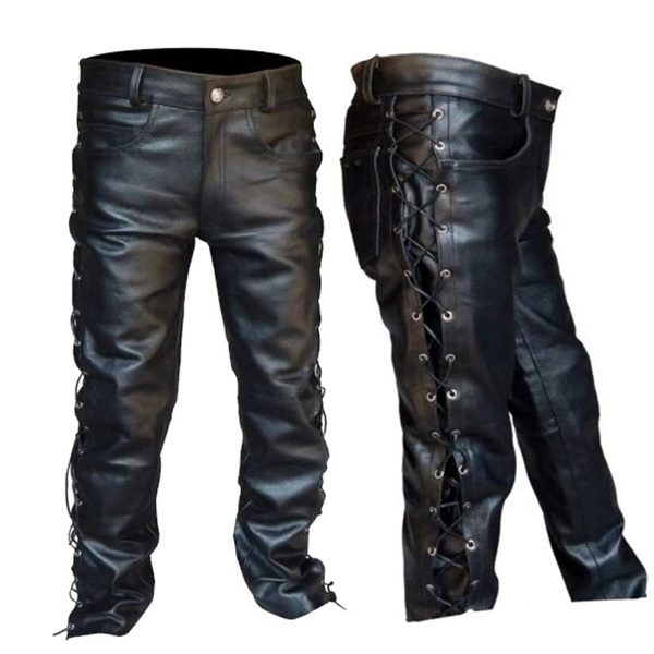 UK STOCK Mens Leather Party Pants Slim Fit Real Faux Leather Pants Classic  Plain | eBay