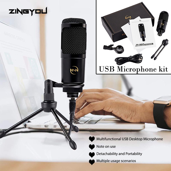 USB Microphone ZINGYOU PC Condenser Mic for Mac or Windows Laptop and Computer ZY-905 Desktop Microphone for Gaming Recording Live Streaming YouTube Videos Gray 