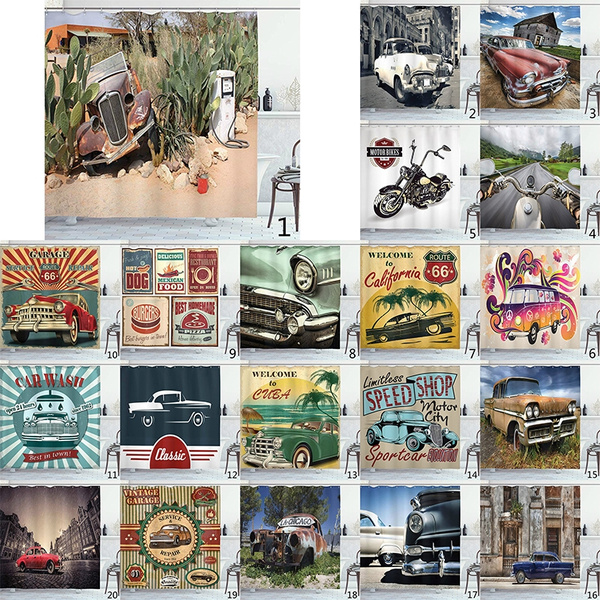 Vintage Car Shower Curtain Old Broken And Desert Plants Gasoline Station Rusty Vehicle Photo Cloth Fabric Bathroom Decor Set With Hooks 72 Long Brown Green Wish Cloth Fabric Bathroom Decor, Classic Car Shower Curtain