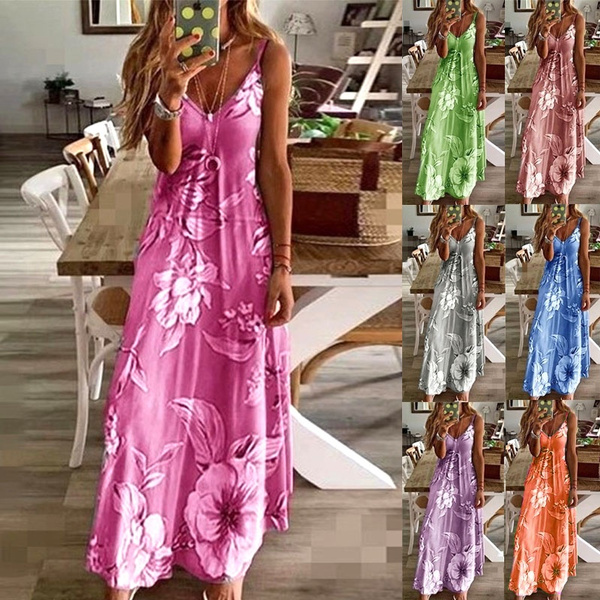 Spaghetti Strap Solid Pocket Losose Maxi Dress Juesi Womens Plus Size Dress 