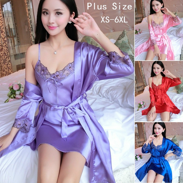 Women's Sexy Sleepwear Plus Size Nightgown Satin Ice Silk Night Dress  Nightwear