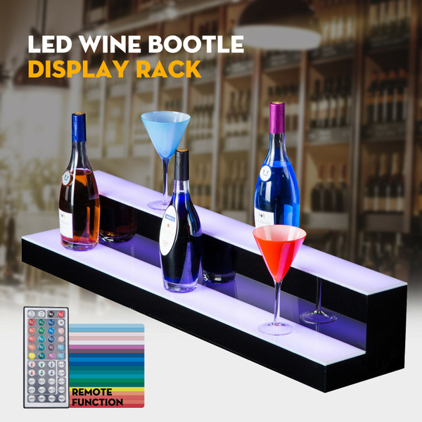 40" 2 Step Tier LED Lighted Back Bar Glowing Liquor Bottle Display Shelf Glowing 