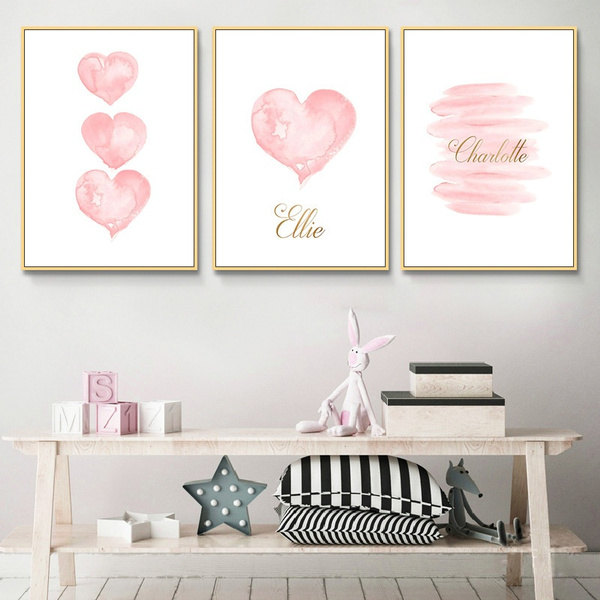 little girls bedroom art pink hearts A4 print 