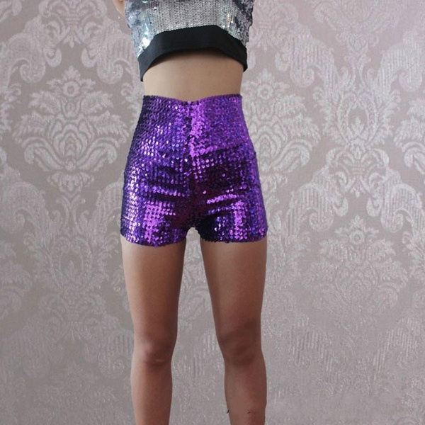 purple sequin shorts