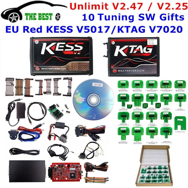 Online V2.47 EU Red Kess V2 5.017 OBD2 Manager Tuning Kit KTAG V7.020 4 LED  BDM Frame K-TAG V2.25 ECU Programmer Unlimited Token