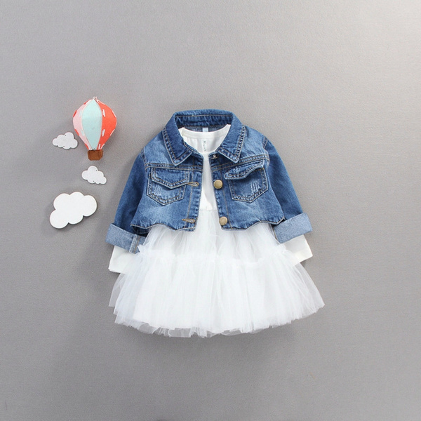 Girl Denim Jacket Mesh Tulle Tutu Dress 